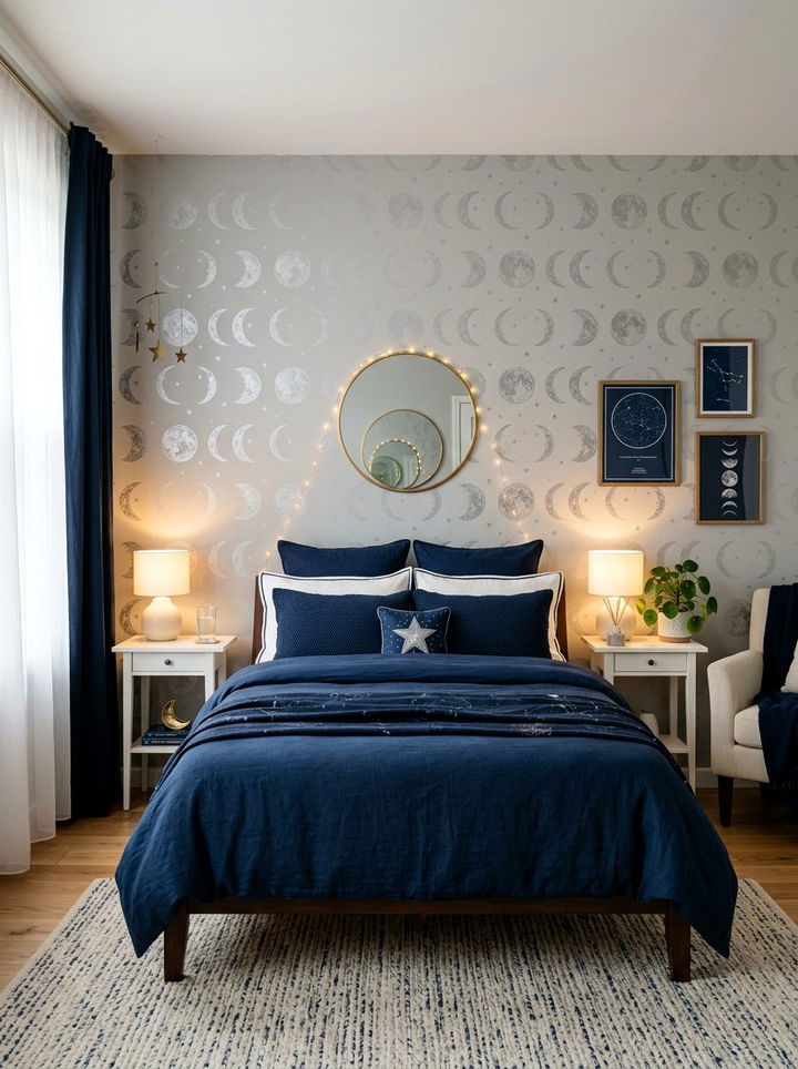 Silver Metallic Moon Wallpaper - 30 bedroom minimalist wallpapers