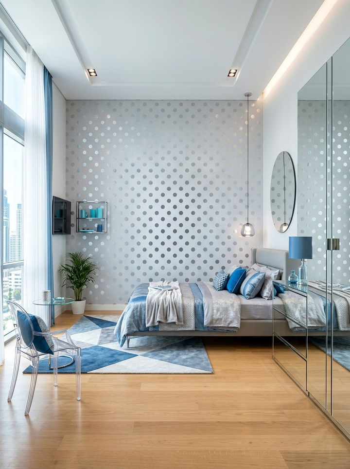 Silver Polka Dot Wall - 30 bedroom polka dot walls