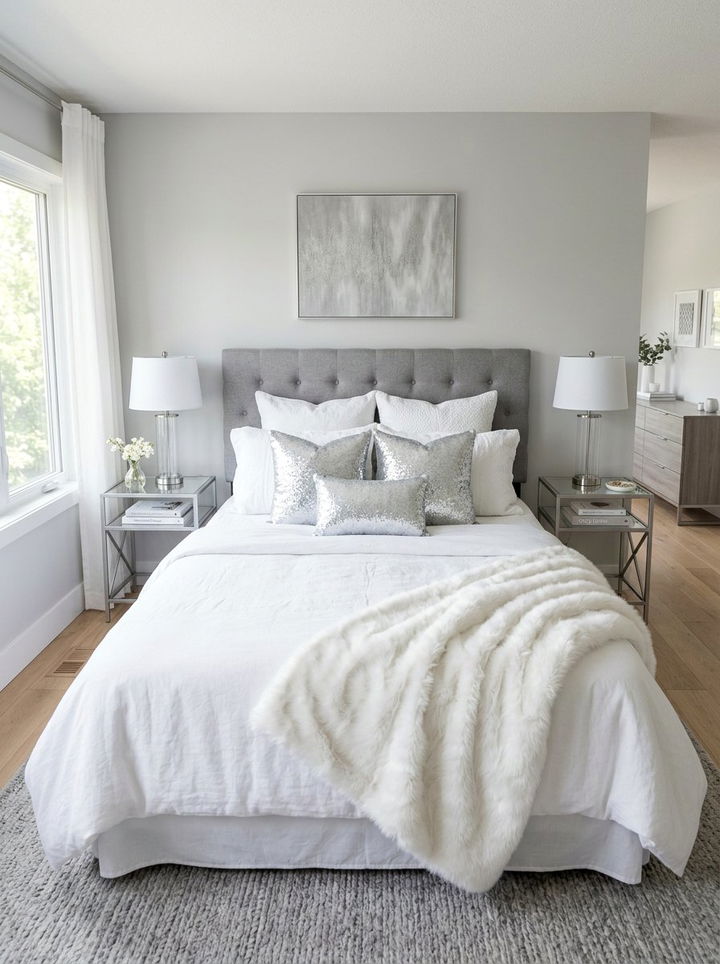 Silver Sequin Pillow Bedroom - 30 silver and white bedroom ideas
