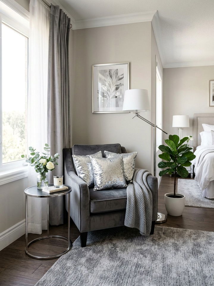 Silver Sequin Pillows - 30 silver accent bedroom ideas