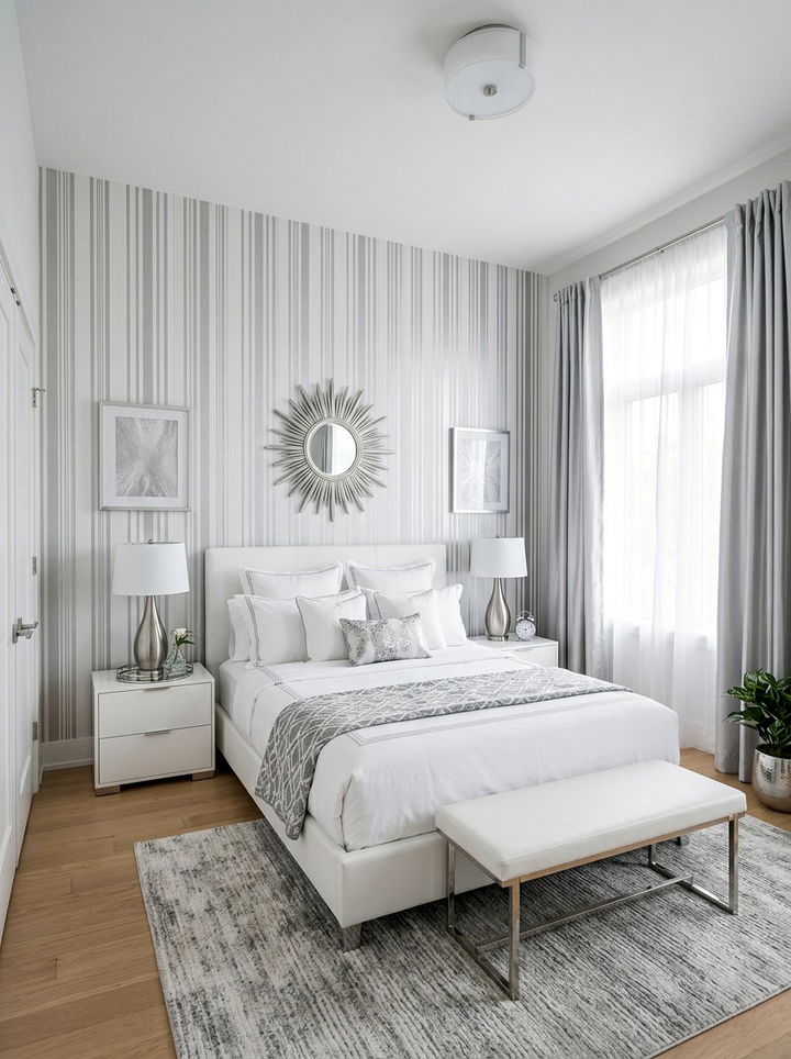 Silver Stripe Wallpaper Bedroom - 30 silver and white bedroom ideas