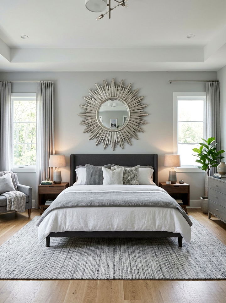 Silver Sunburst Mirror - 30 silver accent bedroom ideas
