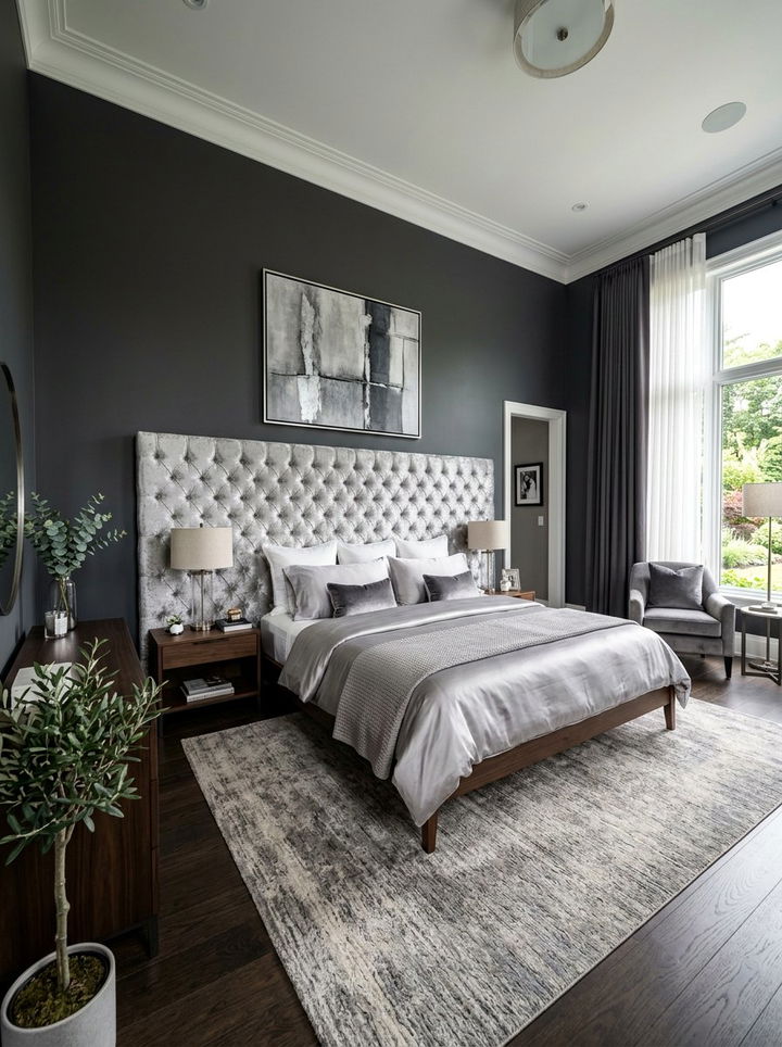 Silver Velvet Headboard - 30 silver accent bedroom ideas