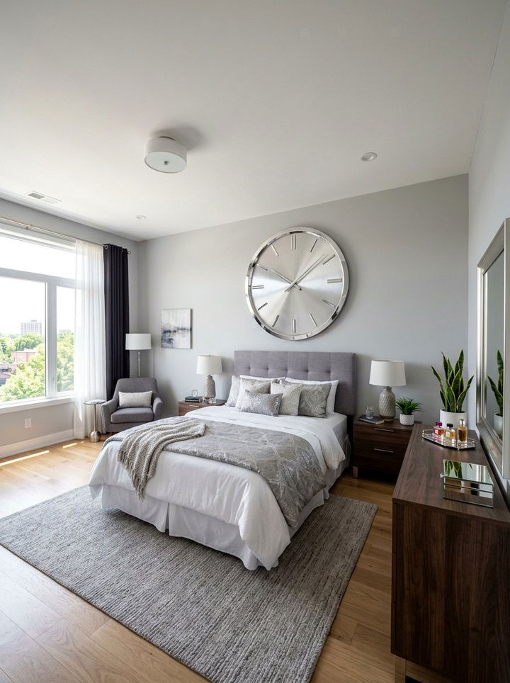 Silver Wall Clock - 30 silver accent bedroom ideas