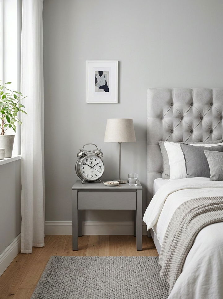 Silver alarm clock - 30 grey bedroom accessories ideas