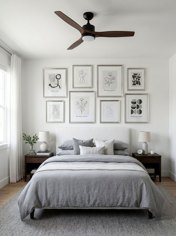 Silver frame wall art - 30 grey bedroom accessories ideas