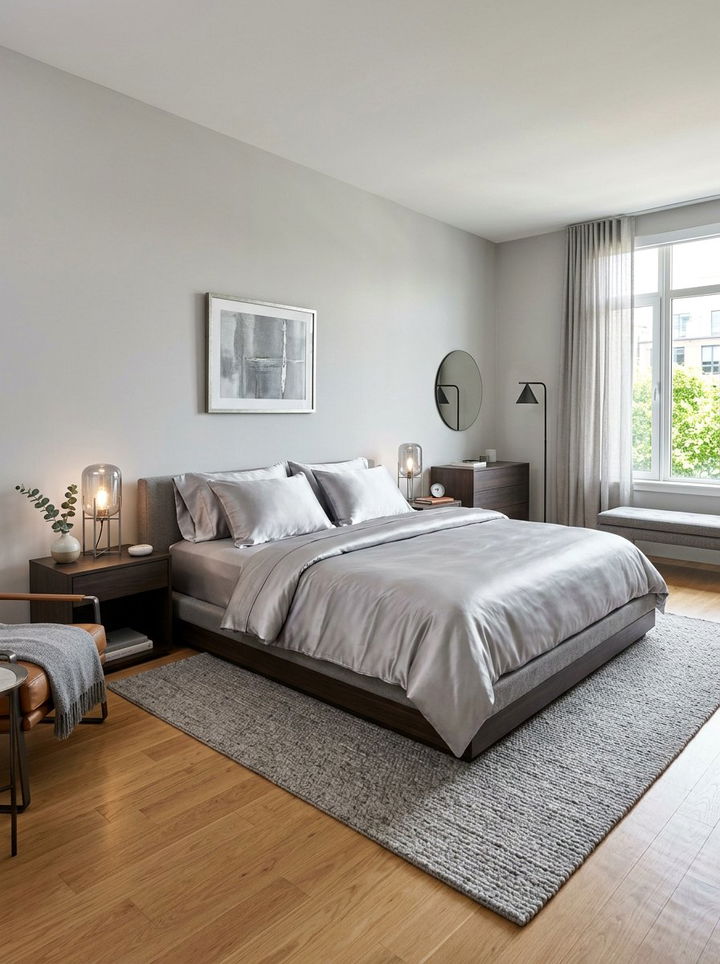 Silver grey silk bedding - 30 contemporary grey bedroom ideas