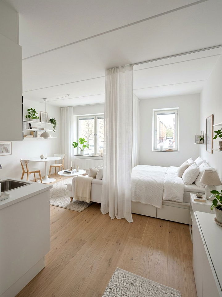 Simple White Studio Bedroom - 30 minimalist white bedroom ideas