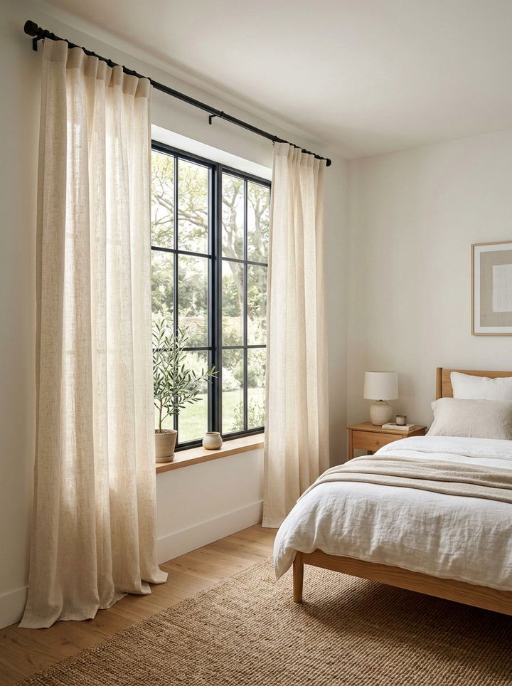 Simple linen curtains - 30 Danish bedroom ideas
