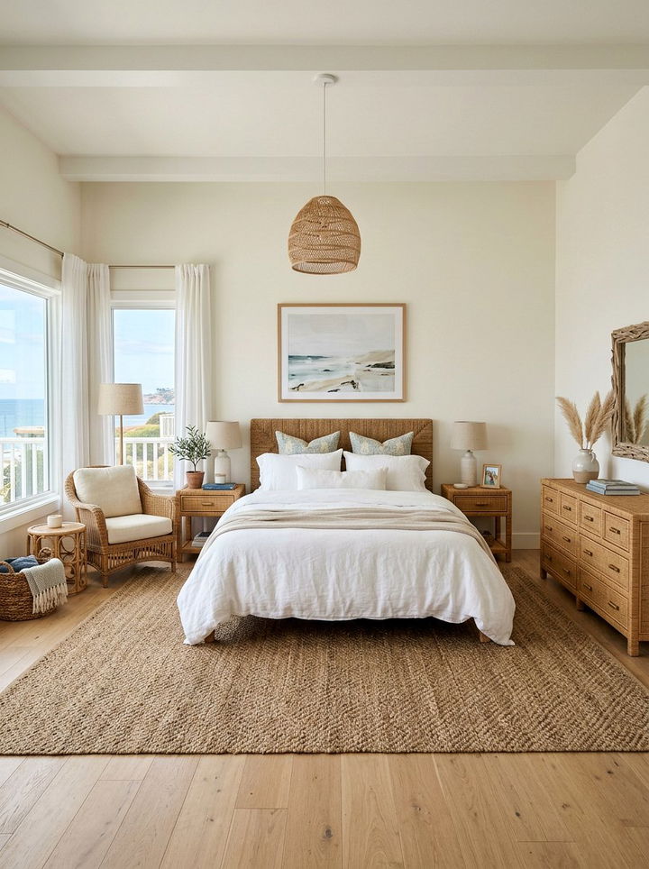 Sisal Rug Coastal Bedroom - 30 beach themed bedroom ideas