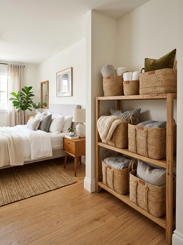 Sisal basket storage - 30 sisal bedroom ideas