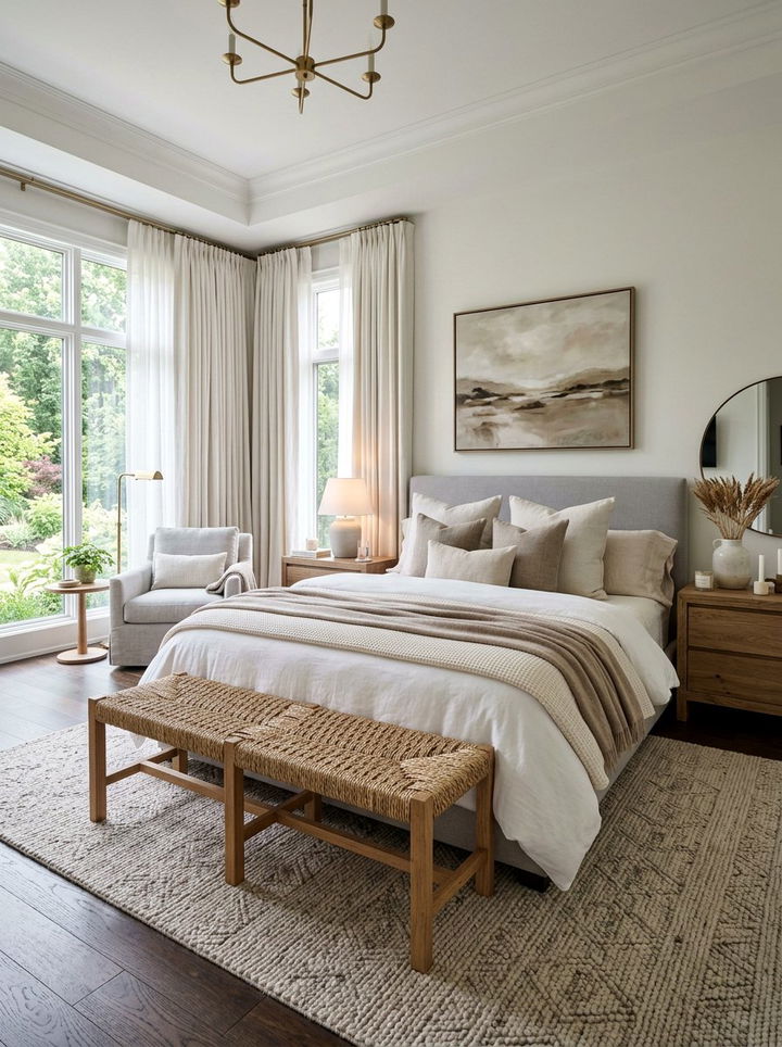 Sisal bench at foot of bed - 30 sisal bedroom ideas