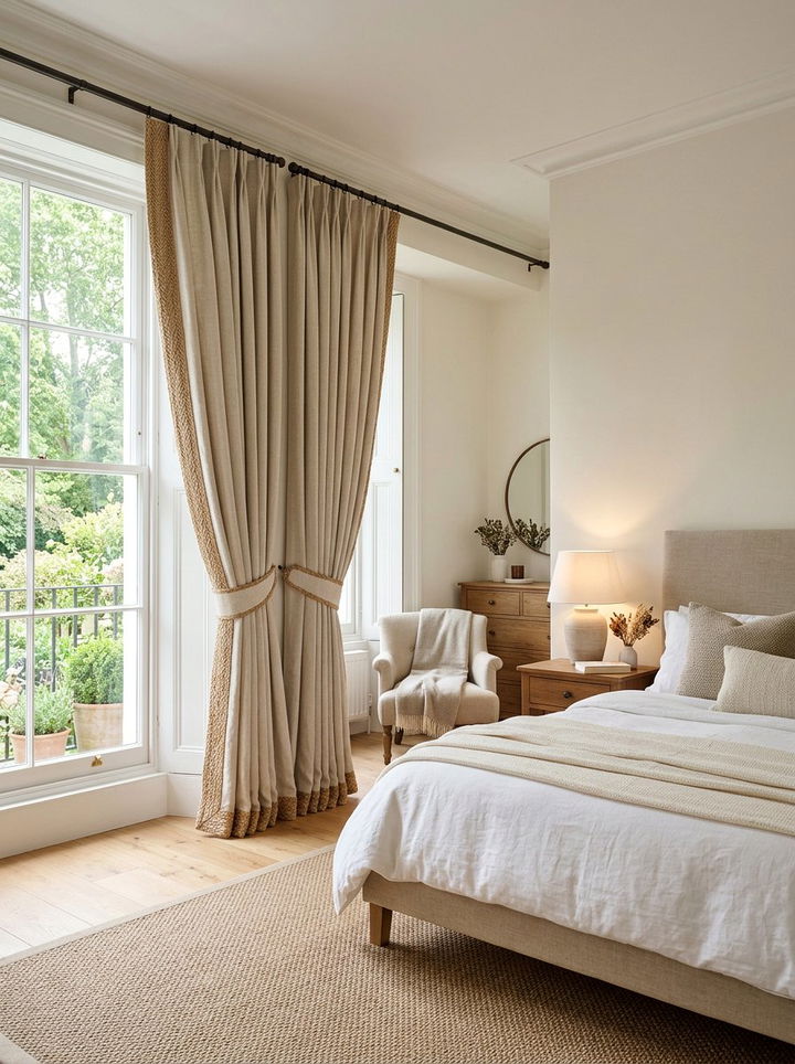 Sisal trimmed curtains - 30 sisal bedroom ideas