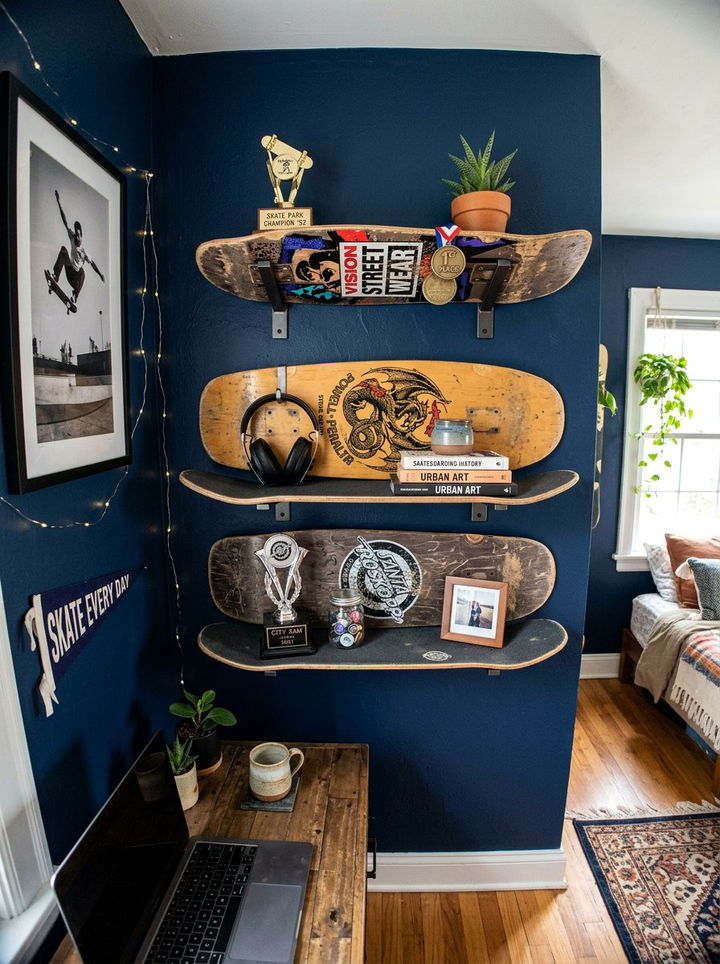 Skateboard shelf - 30 upcycled bedroom ideas