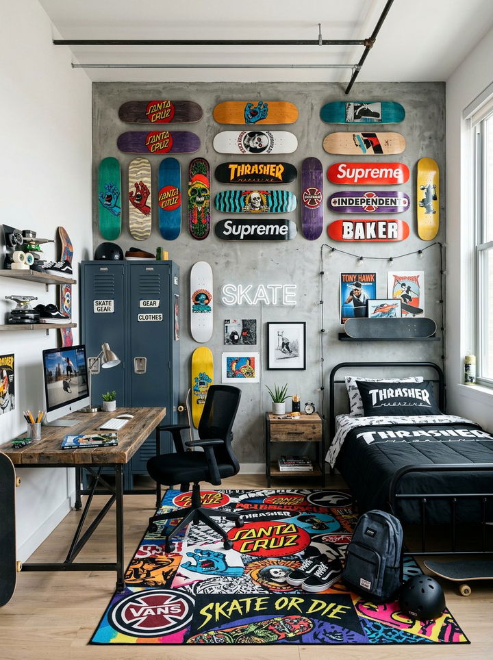 Skateboarding Decor Bedroom - 30 teenage boy bedroom ideas
