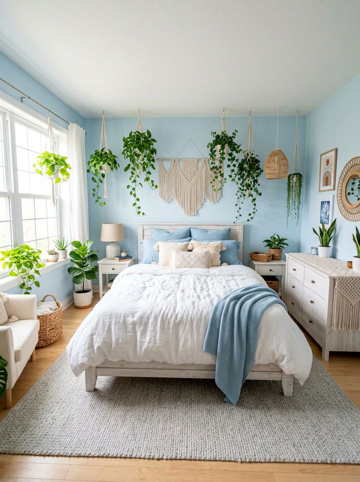 Sky Blue Boho Bedroom Theme - 30 bohemian blue bedroom ideas