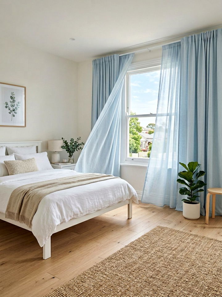 Sky Blue Curtains - 30 scandinavian blue bedroom ideas