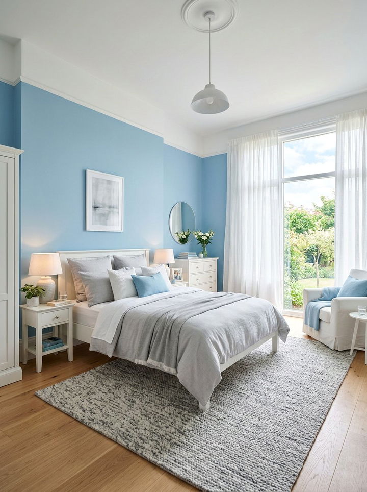 Sky Blue Light Grey White Bedroom - 30 tricolor bedroom ideas