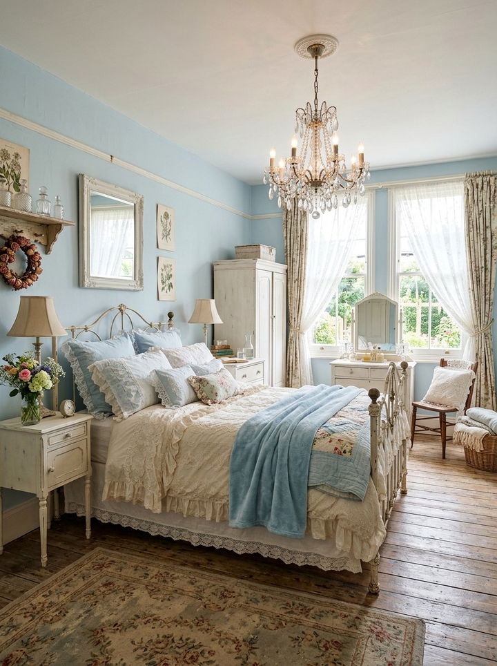 Sky Blue Shabby Chic Bedroom - 30 rustic blue bedroom ideas