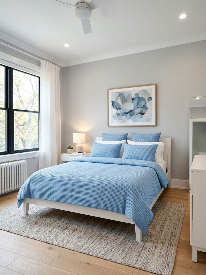 Sky Blue Waffle Weave Bedding - 30 bedroom blue bedding ideas