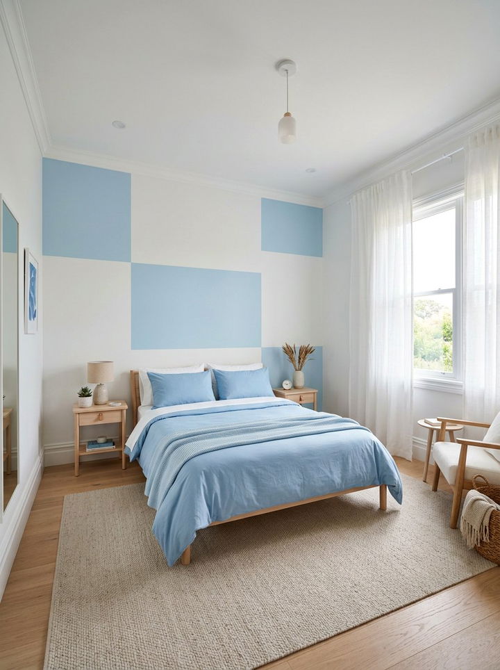 Sky blue and cloud white bedroom - 30 color block bedroom ideas