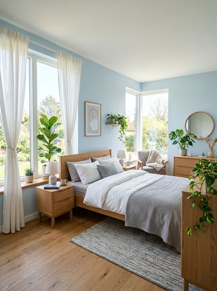 Sky blue and oak bedroom - 30 blue and brown bedroom color combo