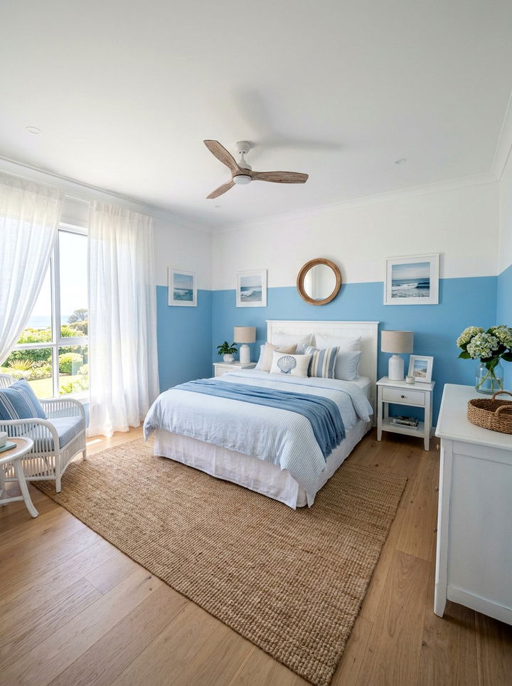 Sky blue and white bedroom - 30 bedroom color blocking ideas
