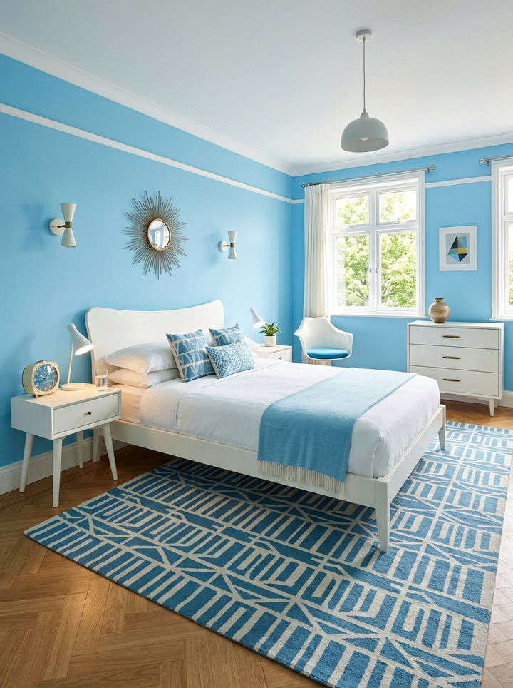 Sky blue retro bedroom - 30 vintage bedroom color ideas