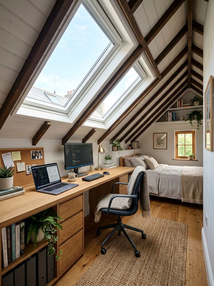 Slanted Ceiling Office - 30 bedroom office combo ideas