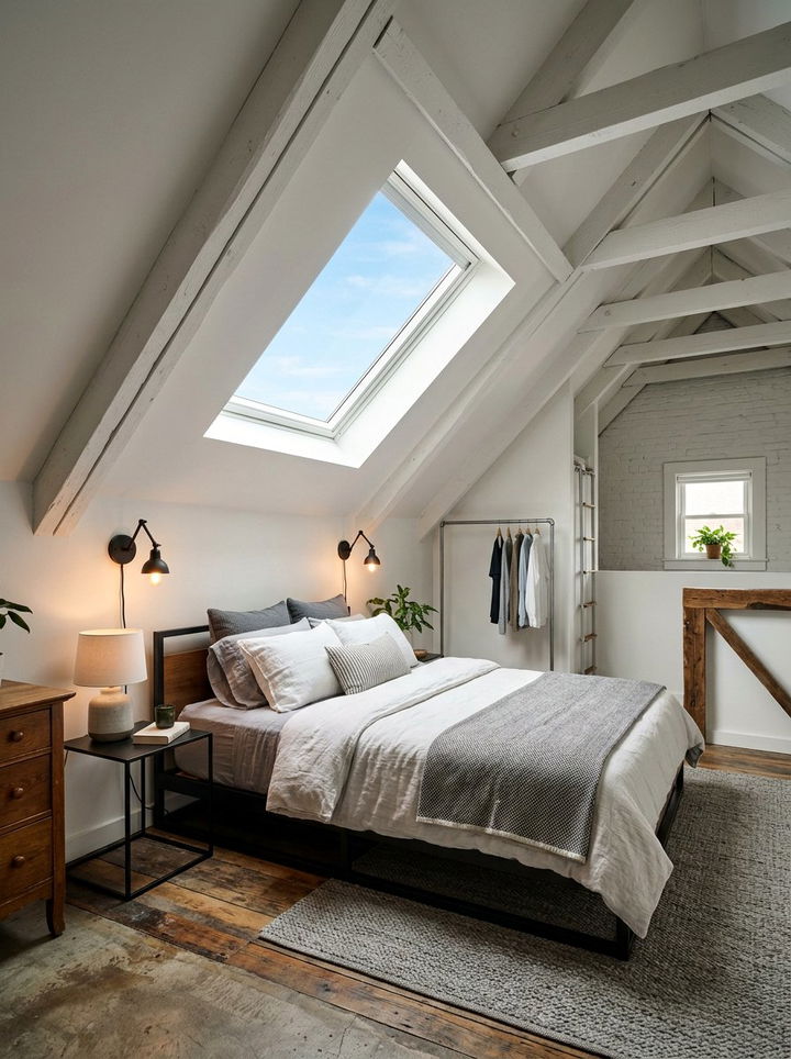 Slanted Ceiling White Industrial Bedroom - 30 industrial white bedroom ideas