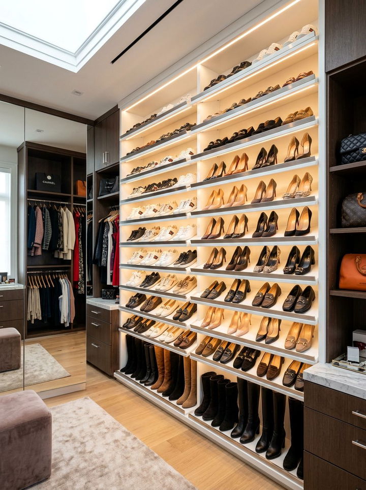 Slanted Shoe Shelves - 30 bedroom shoe storage ideas