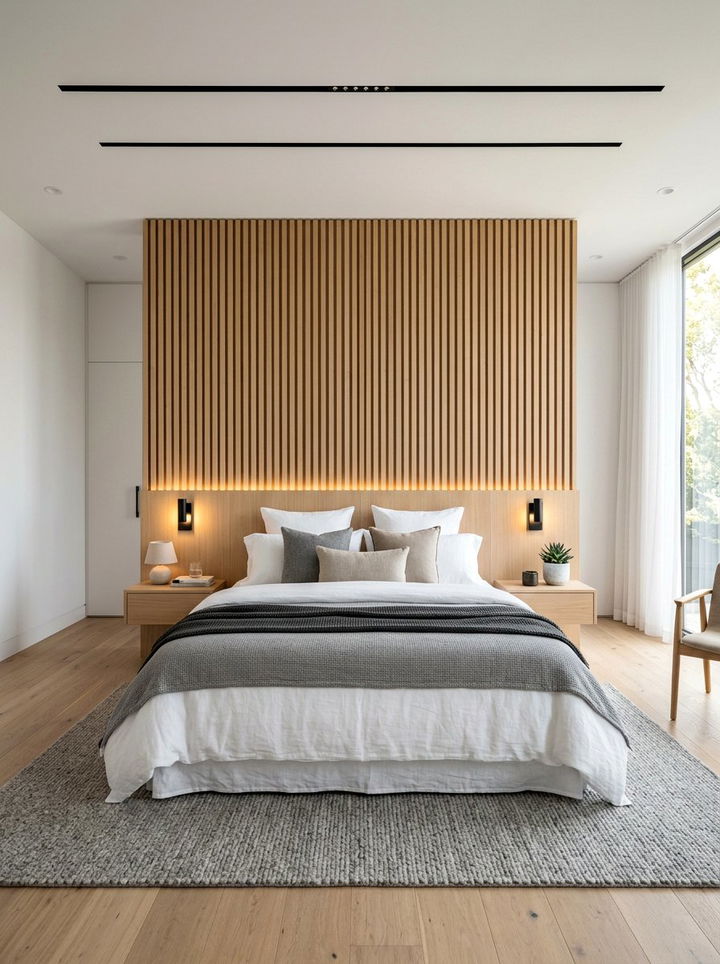 Slat Wood Wall White Bedroom - 30 white and wood bedroom color combo