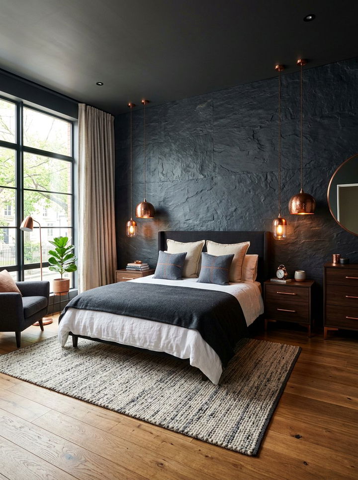 Slate And Copper Accents - 30 slate bedroom ideas