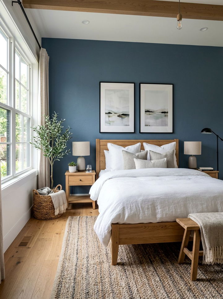 Slate Blue Accent Wall - 30 rustic blue bedroom ideas