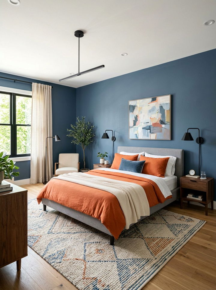 Slate Blue And Persimmon Bedroom - 30 orange and blue bedroom color combo