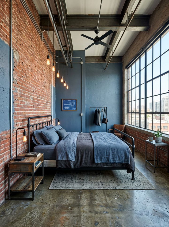 Slate Blue Industrial Bedroom - 30 slate blue bedroom ideas