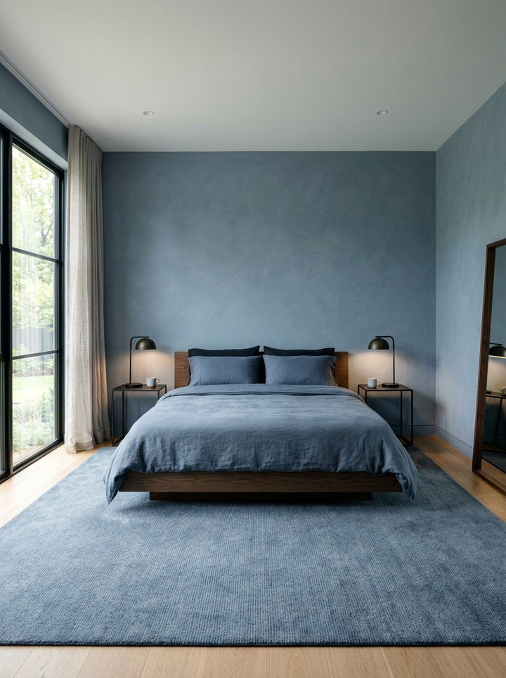 Slate Blue Minimalist Bedroom - 30 blue bedroom design ideas