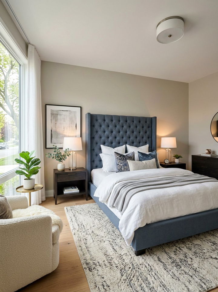 Slate Blue Upholstered Bed - 30 slate bedroom ideas