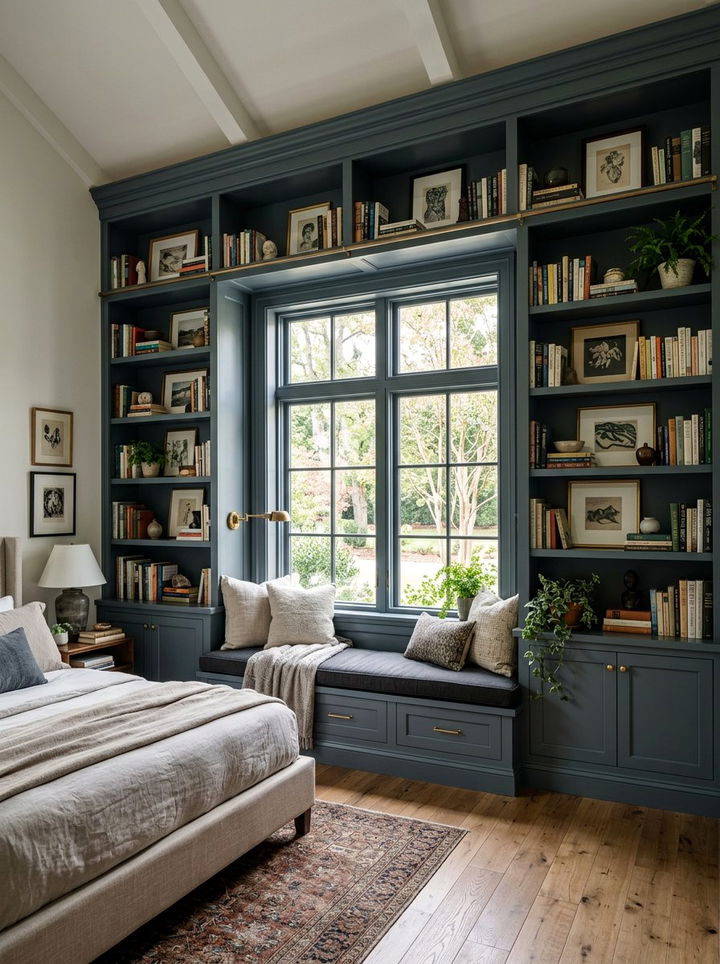 Slate Gray Built In Shelving - 30 slate bedroom ideas
