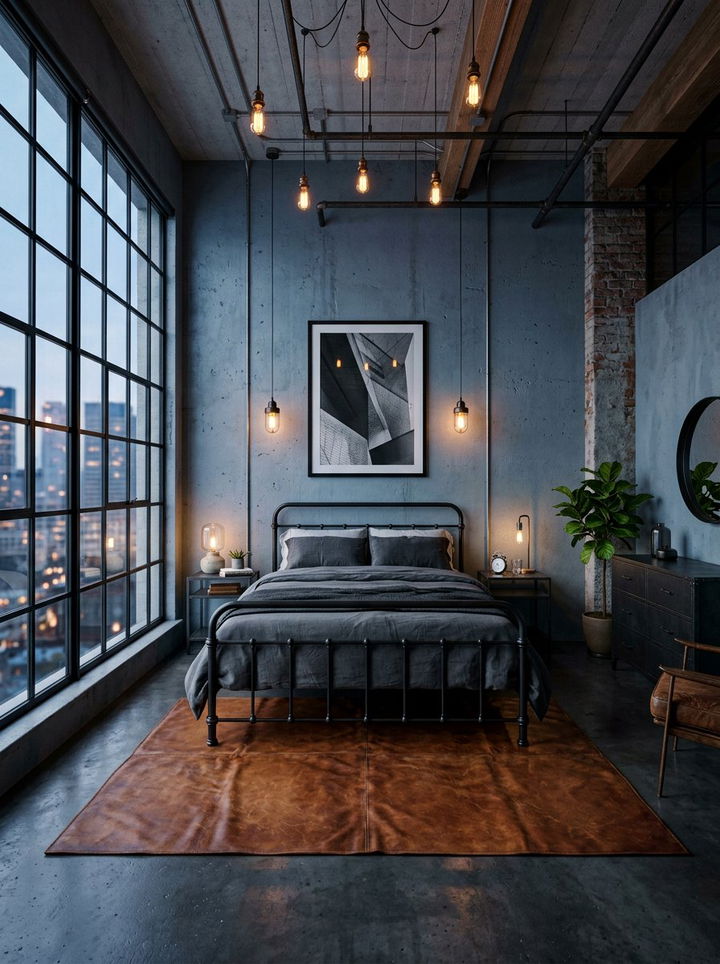 Slate Grey Industrial Bedroom - 30 rich color bedroom ideas