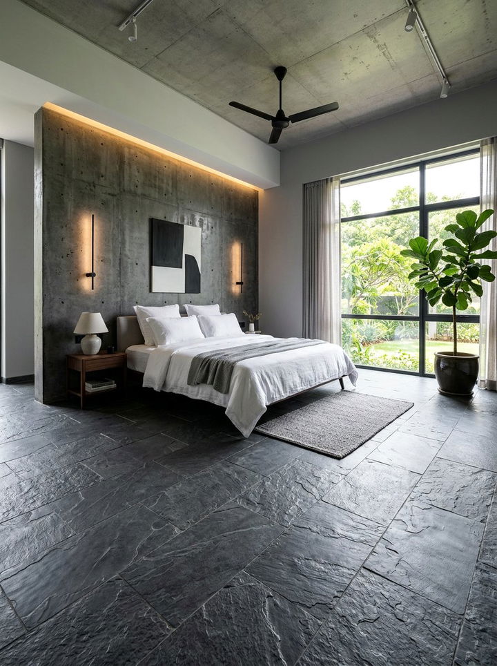 Slate Stone Bedroom Tile - 30 bedroom flooring ideas