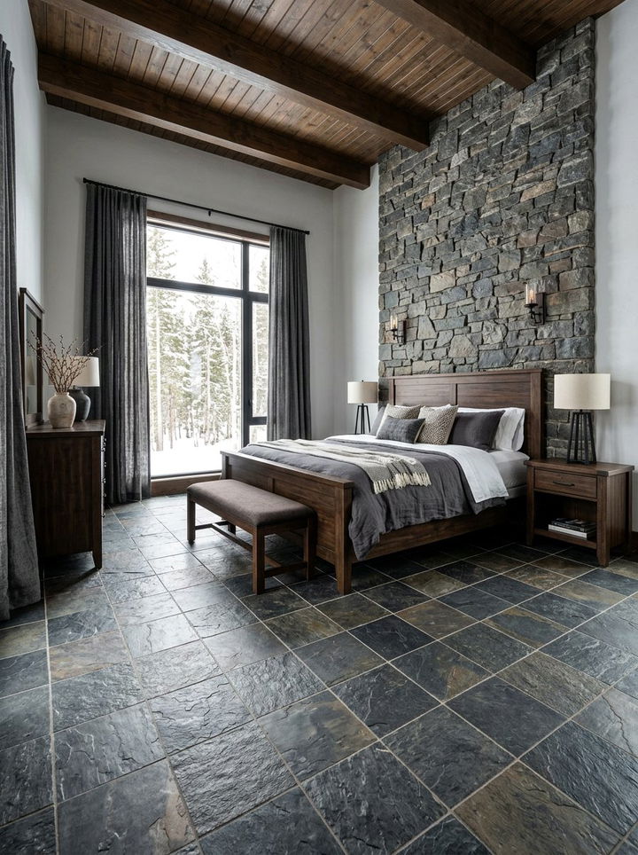 Slate Stone Tile Flooring - 30 bedroom floor design ideas