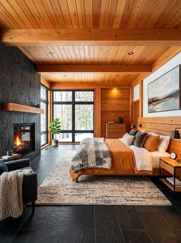 Slate and Warm Cedar Bedroom - 30 mixed material bedroom ideas