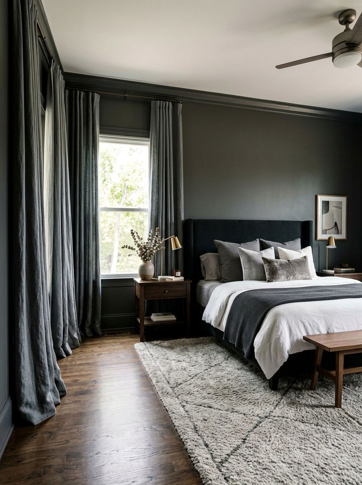 Slate grey bedroom curtains - 30 moody bedroom ideas