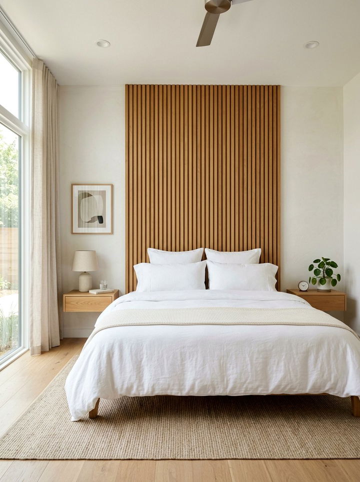 Slatted Wood Headboard - 30 mid-century modern bedroom ideas