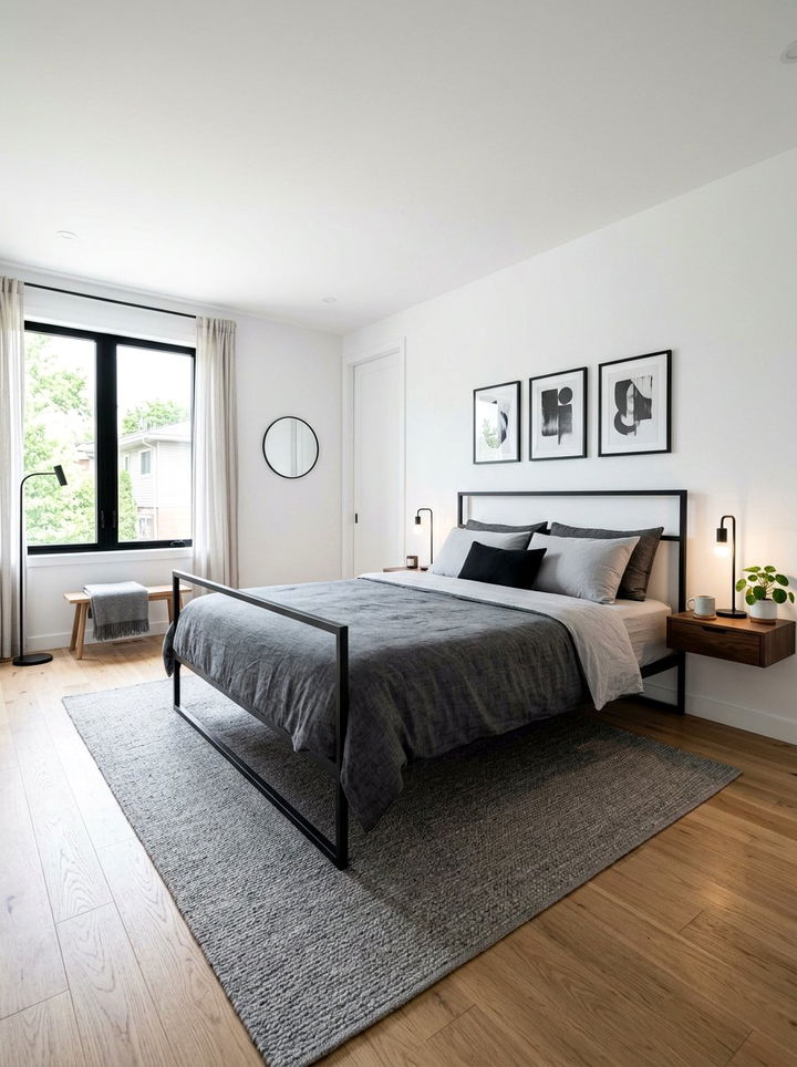 Sleek Black Metal Bedframe - 30 bedroom bed styling ideas