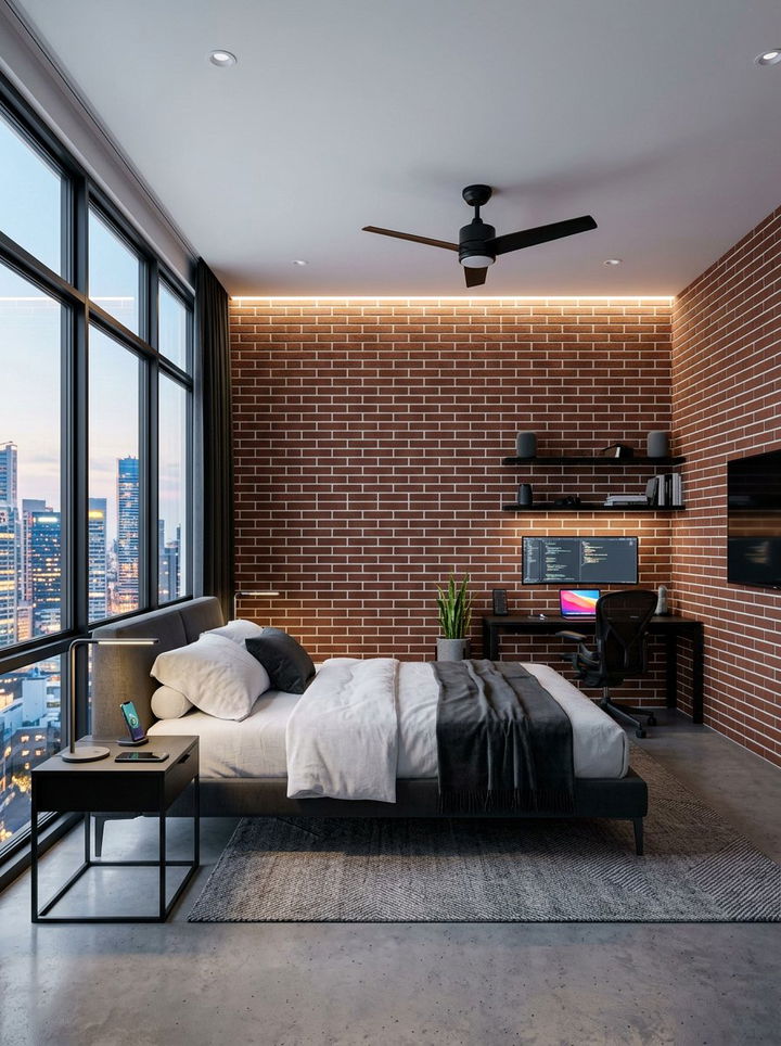 Sleek Brick Finish - 30 exposed brick bedroom ideas