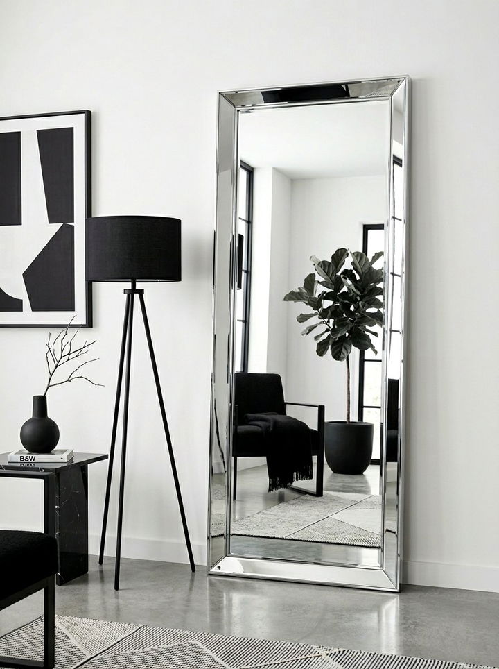 Sleek Chrome Floor Mirror - 30 bedroom floor mirrors