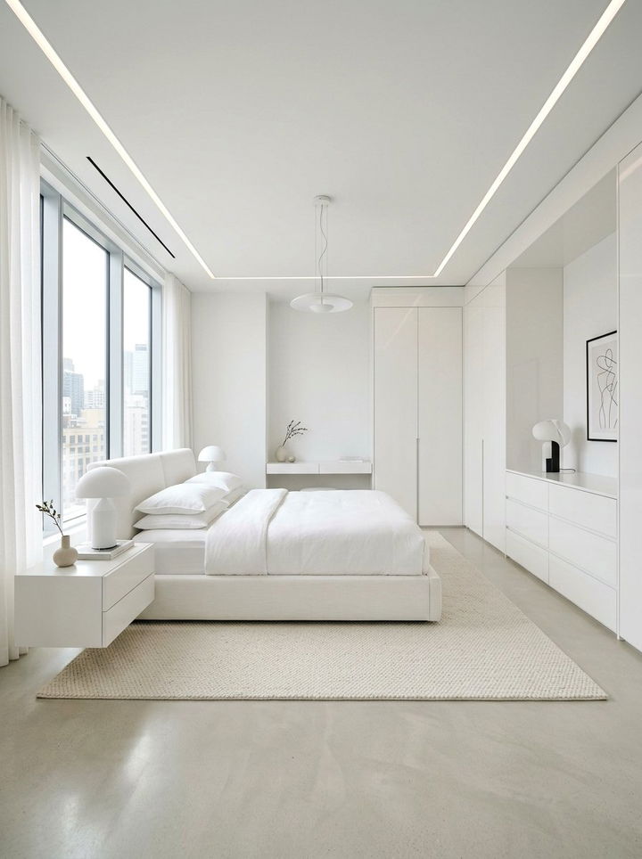 Sleek White Minimalist Bedroom - 30 contemporary white bedroom ideas