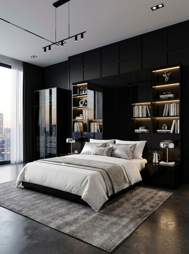 Sleek black acrylic headboard - 30 bedroom bookcase headboards